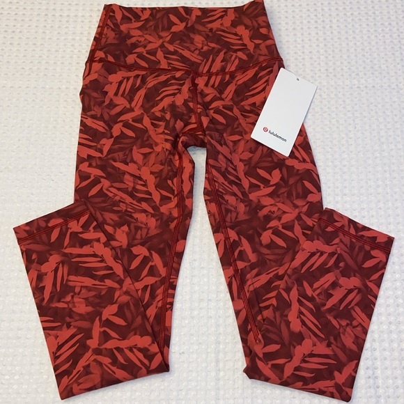NEW! LULULEMON Size 4 WUNDER UNDER HR Tight 25” Rust Red Leaf Print - Picture 7 of 10
